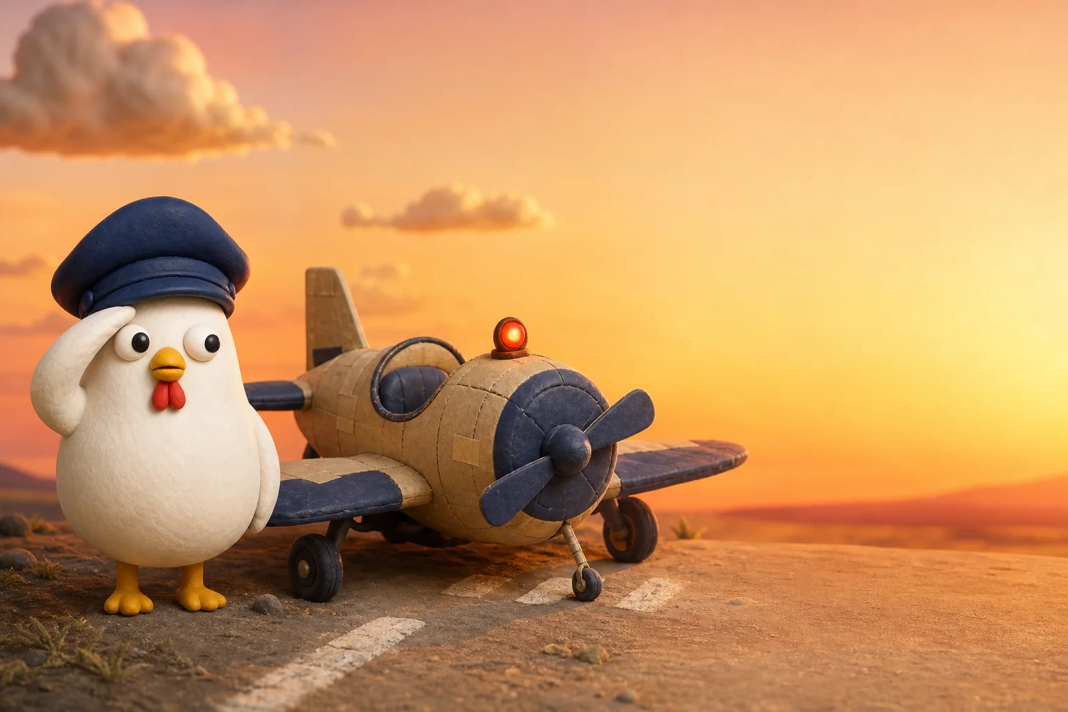 Captain WINGIT beside a safely landed improvised airplane